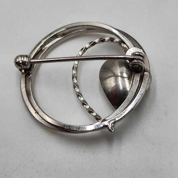 Vintage 1960s Sterling Silver Genuine Pearl Heart Pin Open Signed Collectible - Picture 3 of 6